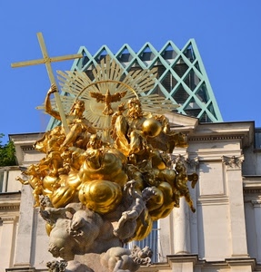 croce, oro, statue, colomba, cielo, chiesa, angeli, monumento, putti, scultura, trinità