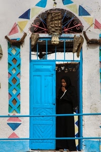 porta, donna, azzurro, ringhiera, colori, araba, nero, blu