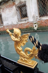 oro, gondola, angelo, finestre, acqua, canale, ali, venezia, tromba, corda, mare, particolare, statua