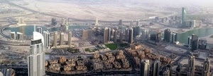 grattacieli, panorama, città, fiume, palazzi, case, acqua, deserto, grattacielo, strade