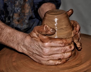 mani, artigiano, vaso, tornio, creta, artigianato, argilla, modellare, dita
