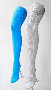 azzurro, bianco, calze, pizzo, gambe, collant, due, piedi, traforato, esposizione