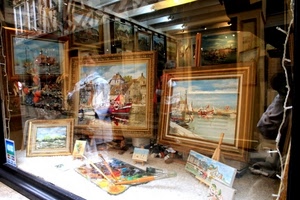 quadri, vetrina, colori, cornici, vetro, pennelli, riflessi, negozio, riflesso, pitture
