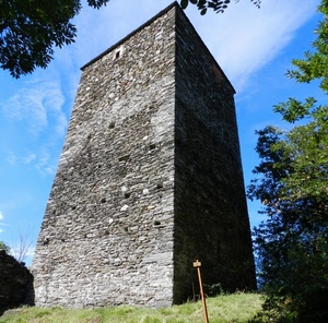 torre, cielo, alberi, nuvole, pietra, erba, prato, verde, palo, piante, pietre, foglie, feritoie, mattoni, alta