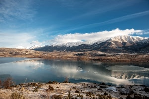 lago, acqua, montagna, montagne, panorama, cielo, nuvole, neve, riflesso