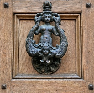 legno, pesci, portone, batacchio, porta, ferro, donna, battacchio, sirena, battiporta, riquadro