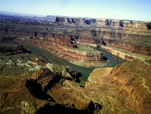 fiume, montagne, panorama, rocce, acqua, cielo, canyon, verde, ansa, azzurro, roccia, curve, colori, marrone, deserto