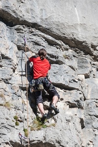 roccia, corda, rosso, scalatore, sport, arrampicata, alpinista, montagna, uomo, scalata