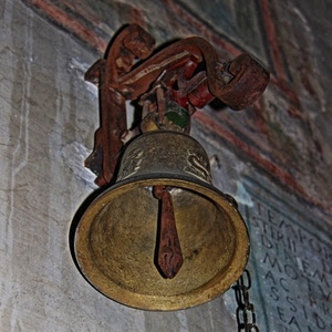campana, catena, batacchio, ruggine, muro, ferro, bronzo, appesa, parete