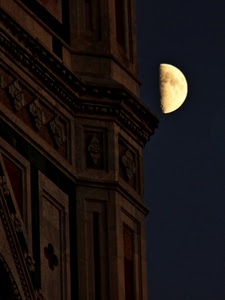 luna, notte, cielo, chiesa, mezzaluna, mezza, crateri, giallo, blu, palazzo, notturno