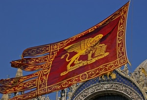 leone, venezia, bandiera, rosso, cielo, gonfalone, oro, giallo, stendardo