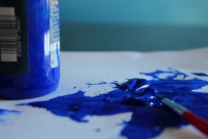 pennello, blu, colore, vernice, bottiglia, tempera, barattolo