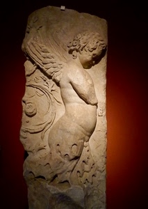 angelo, ali, scultura, rosso, bassorilievo, marmo, reperto