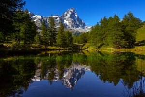 lago, alberi, montagna, riflesso, montagne, verde, cielo, riflessi