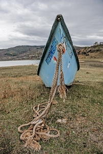 barca, corda, prua, prato, lago, azzurro, mare, azzurra, nuvole, fune