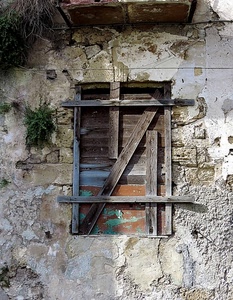 finestra, legno, muro, rudere, assi, abbandono, chiusa, piante