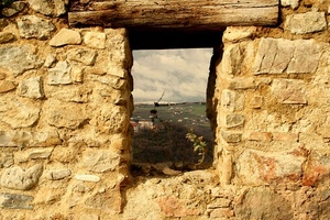 finestra, muro, nuvole, legno, trave, mare, pietre, panorama, pietra, paesaggio, scorcio, mattoni, case, veduta