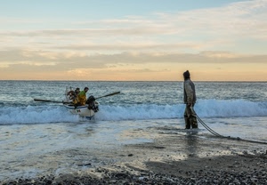 mare, barca, spiaggia, remi, pescatori, rete, riva, acqua, onde, nuvole, cielo, onda
