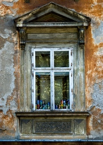 finestra, lattine, muro, timpano, vetri, degrado, vetro, triangolo