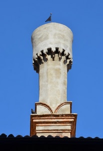 tetto, cielo, comignolo, uccello, tegole, banderuola, azzurro, piccione, torre