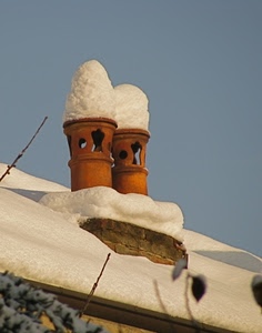 neve, comignoli, tetto, due, inverno, bianco, cielo