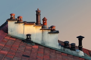 comignoli, tetto, tegole, rosso, cielo, camini, nove, bianco