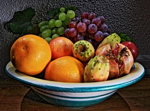 frutta, uva, fichi, arance, melograno, piatto, arancia, mela, portafrutta, arancio