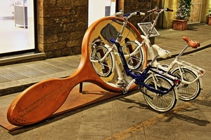 biciclette, ruote, strada, legno, due, parcheggio, racchetta, specchio, sedili, graziella