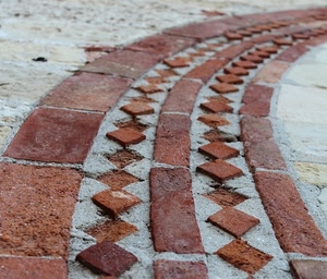 mattoni, curva, marrone, pavimento, geometrico, cotto, pietre