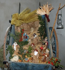 presepe, carretto, natale, carro, lanterna, pannocchie, oro, lume, ruote, statue, statuine