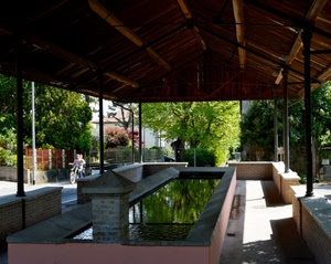 acqua, lavatoio, alberi, riflesso, tettoia, fontana, legno