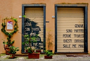 vasi, piante, scritte, serrande, saracinesche, numeri, verde, insegna, porte, lettere, due, fiori