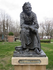 strega, monumento, statua, alberi, donna, parco, erba, giardino, vecchia, seduta