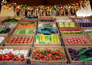 cassette, pomodori, mercato, verdura, frutta, verdure, colori, carote, rosso, carciofi, ortaggi