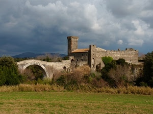 ponte, castello, torre, nuvole, prato, fortezza, cielo