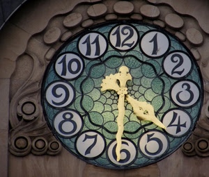 orologio, numeri, lancette, cerchi, verde, bianco, cerchio, ore, nero, quadrante, decorazioni, azzurro, giallo, oro