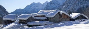 neve, montagne, tetti, bianco, case, inverno, finestre, alberi, cielo, borgo, montagna, chalet, baite