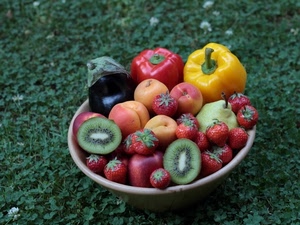 frutta, fragole, peperoni, kiwi, prato, melanzana, verdura, pesche, erba, piatto, verde, mele, colori, pere, pera, cibo, giallo, melanzane, ortaggi