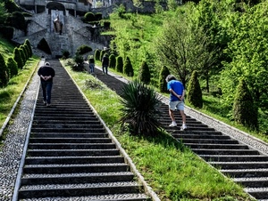 salita, gradini, verde, scale, persone, scalinata, scala, santo, erba, alberi
