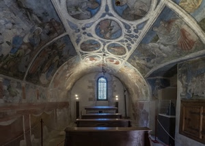 affreschi, finestra, cappella, chiesa, arco, banchi, volta, luci, altare, panche, dipinti, cripta, interno